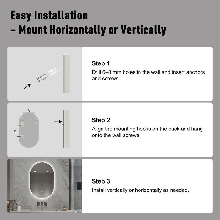 Smart Wall Mounted LED Touch Screen Mirror With Anti-Fog Function And Adjustable Lighting