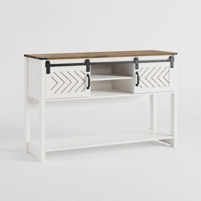 Entryway Table With Sliding Barn Door Storage - White / Oak