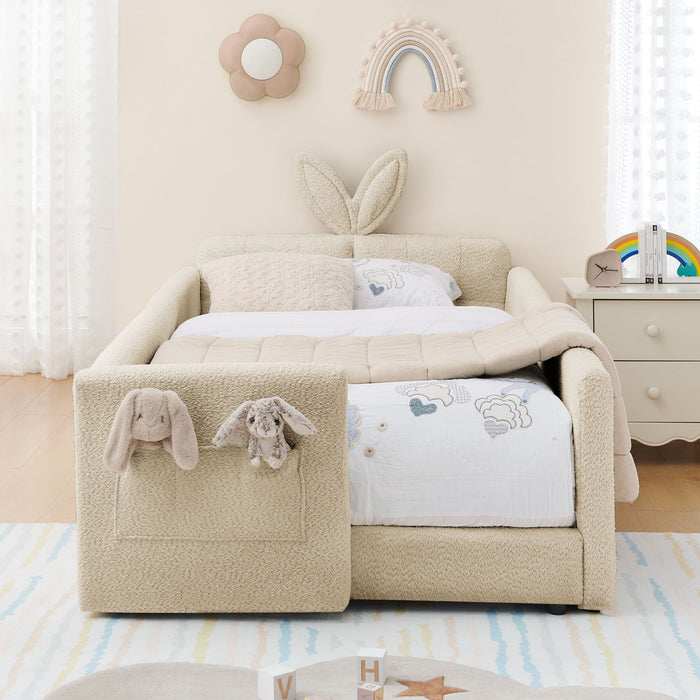 Cute Rabbit Ear Upholstered Platform Bed Frame With Safety Rail