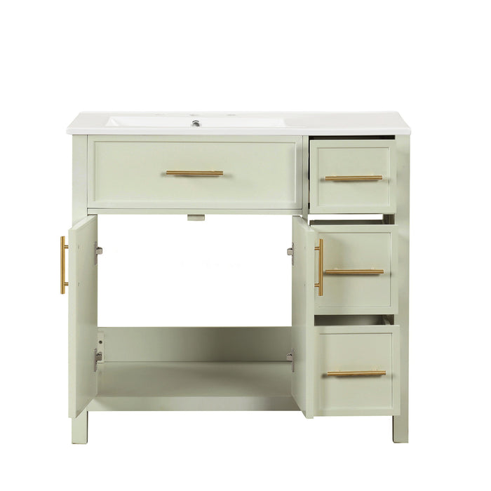 36" Bathroom Vanity With Sink, 2 Doors, 3 Drawers, Rectangular - White