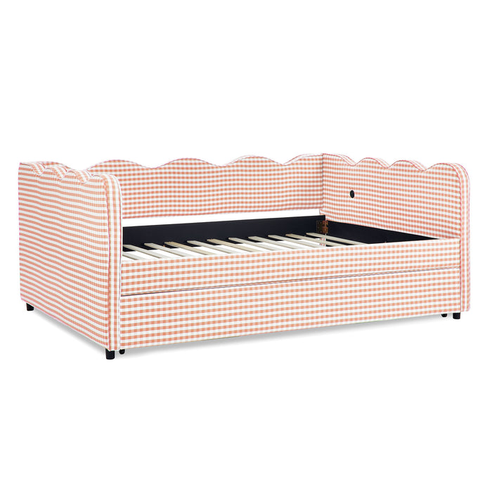 Gingham Daybed With USB Charging Port, Wave-Shaped Design