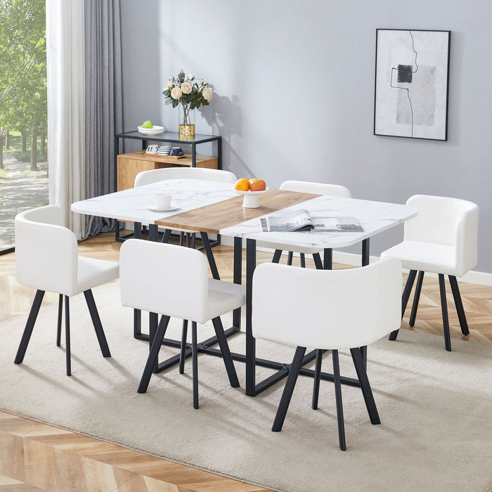 Modern Minimalist Marble Pattern Joinery Dining Table With Dining Chairs