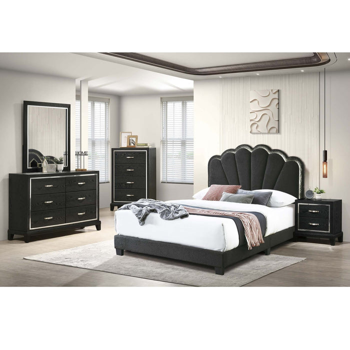 Bed With Floral Design Headboard And Built In LED Lighting