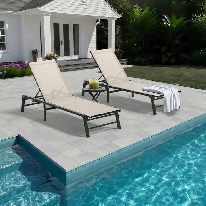 Outdoor Chaise Lounge & Adjustable Backrest (Set of 2) - Beige