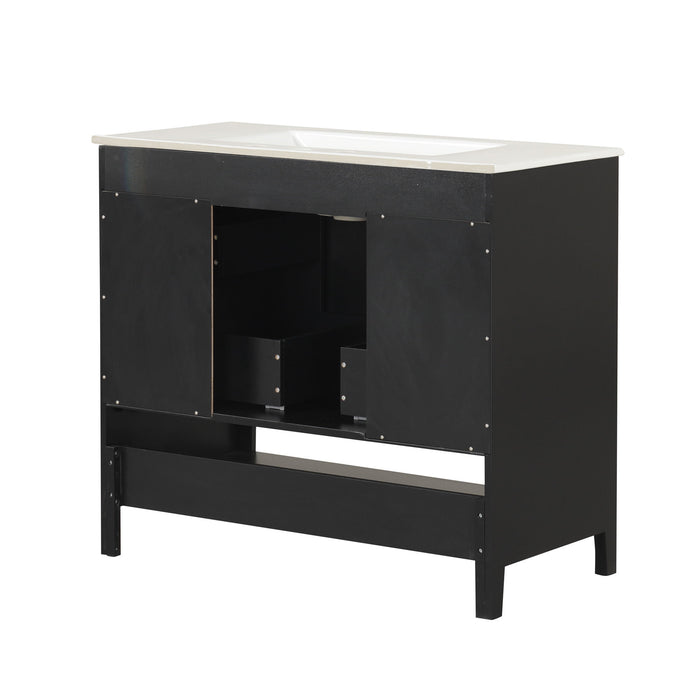 36" Bathroom Vanity With Sink, Frame Cabinet With Doors And Drawers - Black
