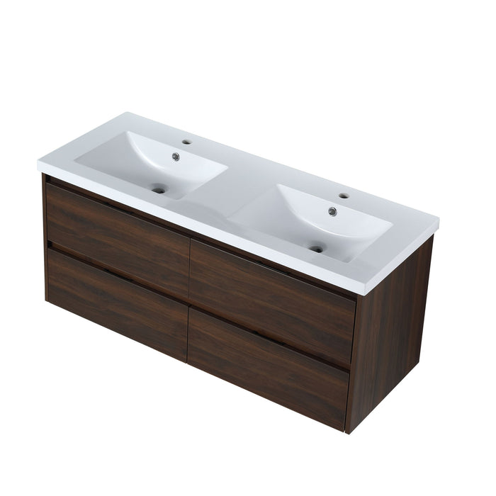 Modern Floating Bathroom Vanity With Dual Resin Sink, Soft Close Drawers