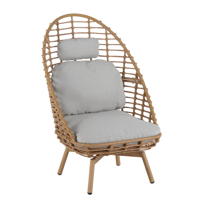 Ellis - Outdoor Wicker High Back Lounge Chair, Teak Finished Leg - Light Brown / Beige