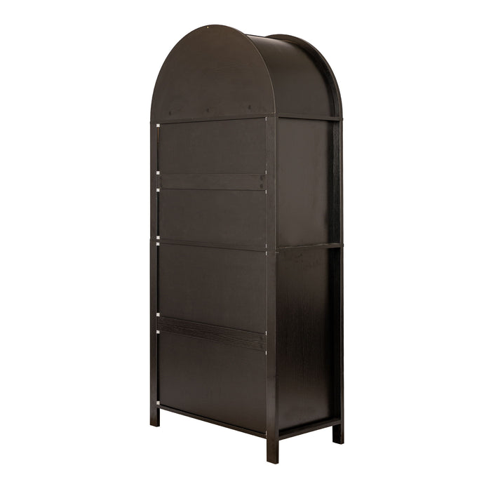 Arched Kitchen Pantry Cabinet With Adjustable Shelves And Barn Door Design