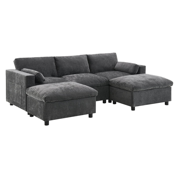 Modular Sectional With Storage Pockets, 5 Seat U Shaped Couch Set With Pillows, Free Combination Modern Cloud Sofa With 2 Movable Ottoman