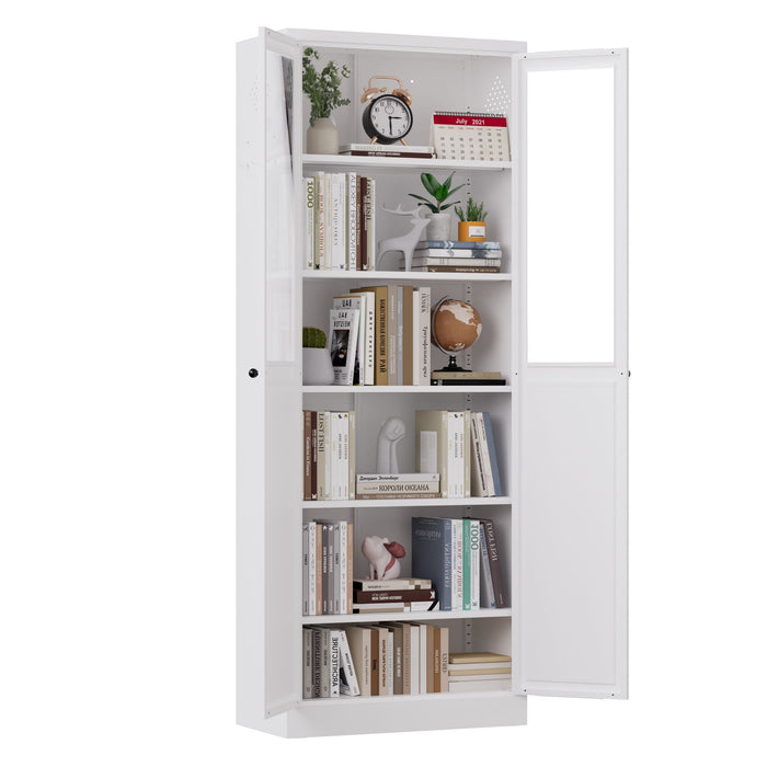 Tall Metal Kitchen Pantry Cabinet With Adjustable Shelves And Silent Magnetic Doors - White