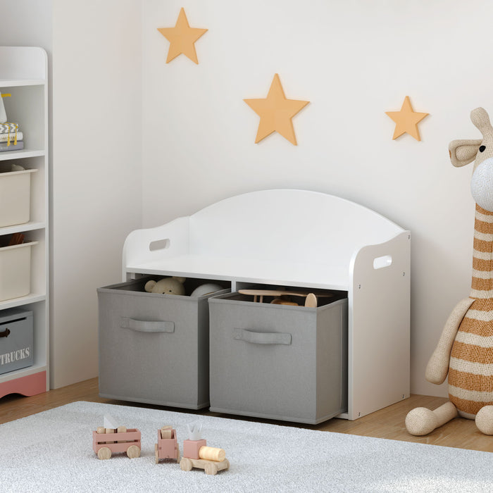 Toy Box Bench With Collapsible Drawers, Storage Cabinet Organizer - White