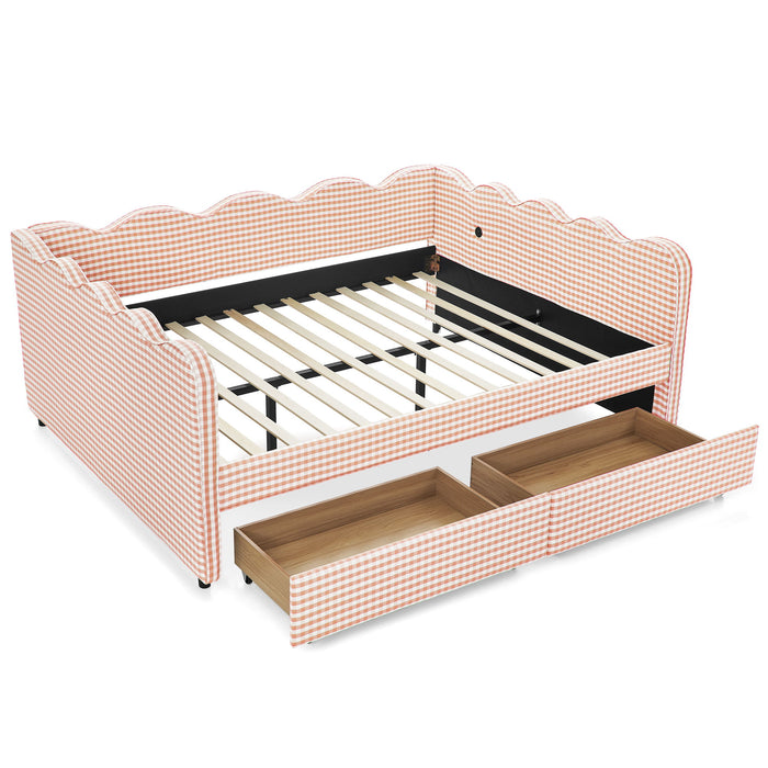 Gingham Daybed & USB Charging Port, Wave Shaped Design