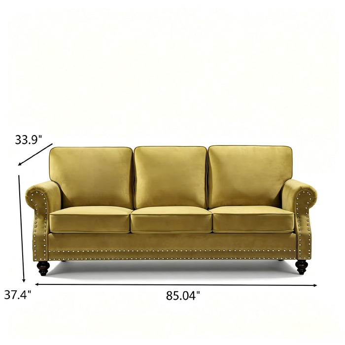 3 Seater Sofa With Nailhead Trim And Turned Legs For Living Room