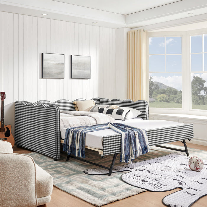 Gingham Daybed With USB Charging Port, Wave-Shaped Design