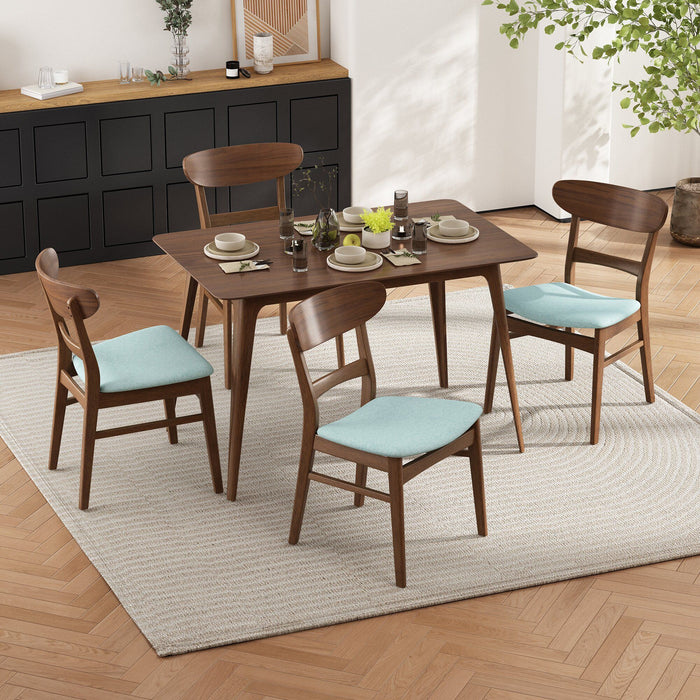 5 Piece Dining Set & 1 Table And 4 Upholstered Chairs - Mint / Walnut