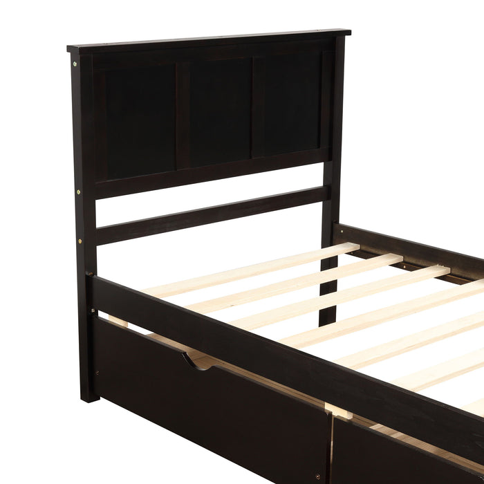 Platform Storage Bed With 2 Wheel Base Drawers
