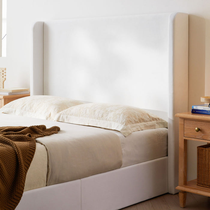 Carmen - King Size Upholstered Wingback Bed - White