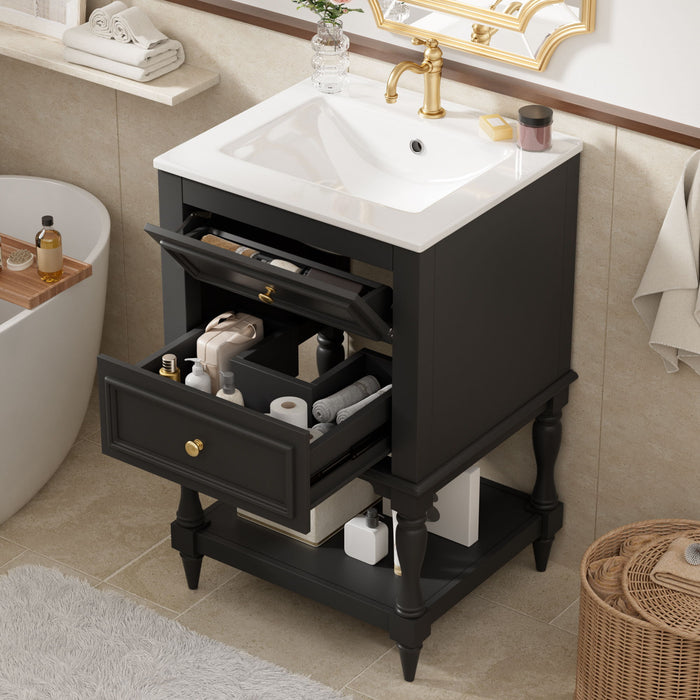Retro Design Bathroom Vanity With Sink, 2 Drawer Storage Cabinet