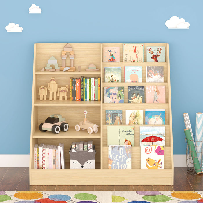 Bookshelf And Toy Storage Organizer, 4 Tier Bookcase With Display Stand For Playroom