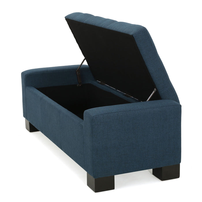 Empower - Button Tufted Waffle Upholstered Storage Ottoman With Wood Legs - Navy Blue