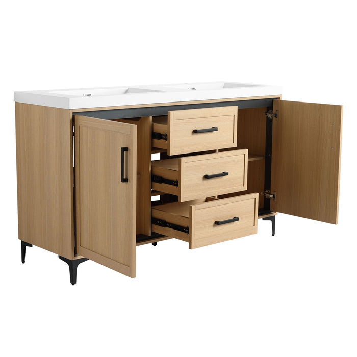 Original 60" Freestanding Bathroom Vanity With Double Resin Sink Plywood Soft Closing Doors & Drawers - Oak