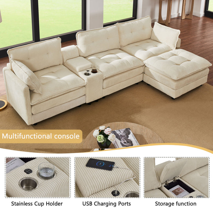 Oversized Modular Sectional Sofa With Multi Functional Console