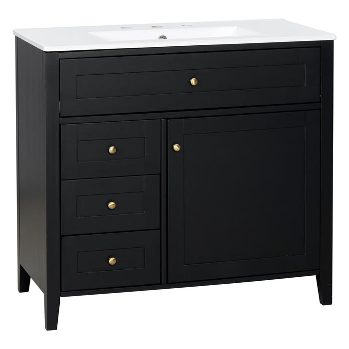 Bathroom Vanity With Sink, 3 Drawers & Cabinet With Adjustable Shelves