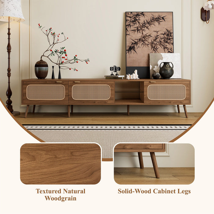 78" TV Stand With Ample Storage And Open Shelving - Walnut