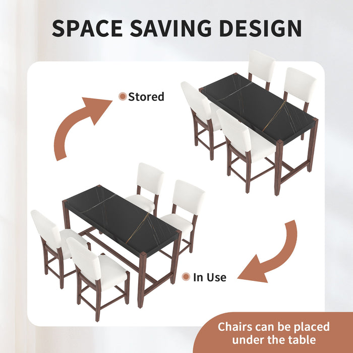 5 Piece Counter Height Dining Set, Bar Table With 4 Upholstered Chairs