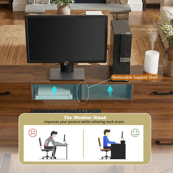 Office Desk With Storage Cabinet, Charging Station, Monitor Stand & Pegboard