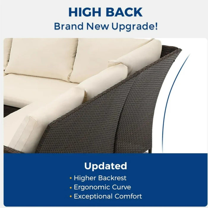 7 Piece Patio Dining Set With Cushions, Modular Sectional Sofa & Storage Table