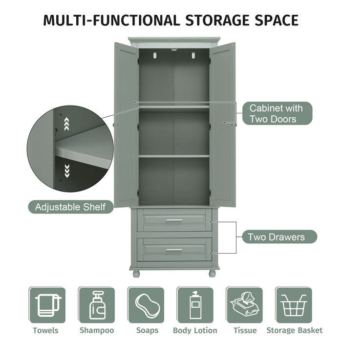 Tall Storage Cabinet With 2 Drawers For Bathroom