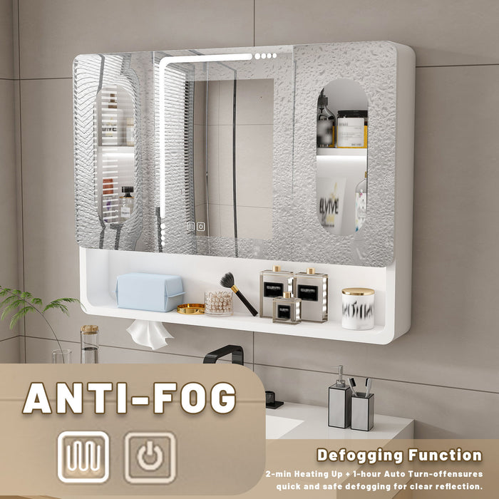 Wall Mounted Bathroom Mirror Cabinet With LED Lights, Anti Fog & Explosion Proof, Touch Control Medicine Cabinet, 3 Color Lighting - White