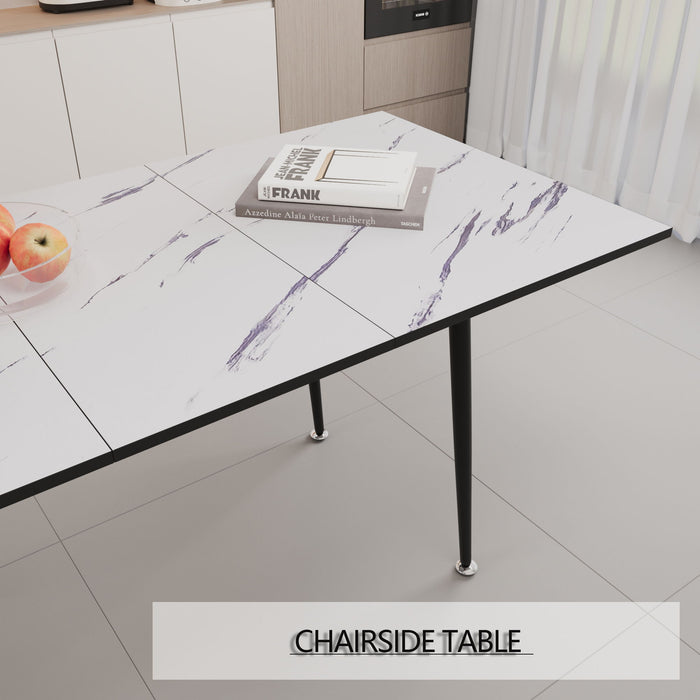 Modern Industrial Expandable Dining Table 47" To With Marble Pattern Top And Metal Legs - White