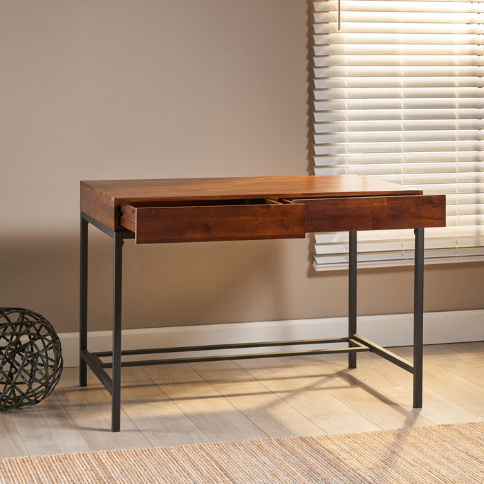 Industrial Style Storage Desk With Acacia Wood Top And Metal Legs - Oak