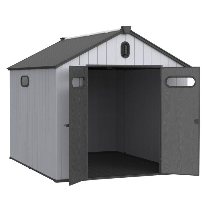Resin Plastic Storage Shed For Backyard Garden With Spire Tool Storage