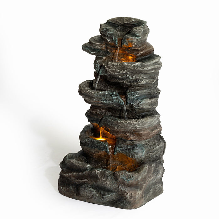 6 Tier Cascading Stone Water Fountain With LED Lights - Gray