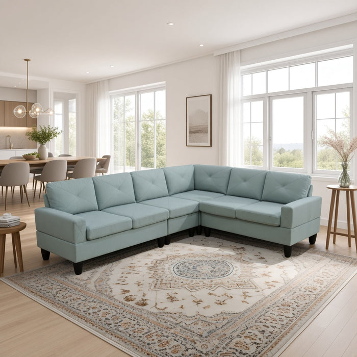 Modular L - Shaped Sectional Sofa 6 Seater 4 Piece, Couch With Chaise - Green