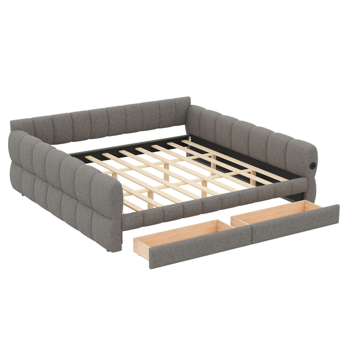 Upholstered Platform Bed With USB Charging And 2 Storage Drawers