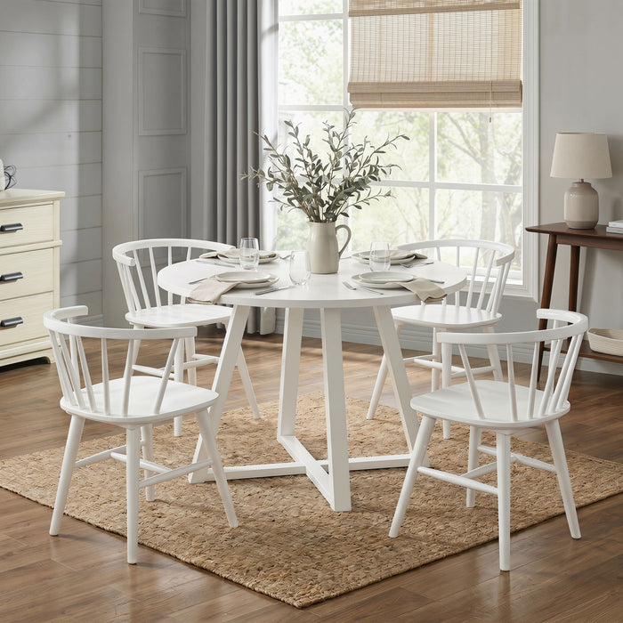 Edo - 5 Piece Dining Set, Trestle Dining Table With 4 Windsor Chairs - White