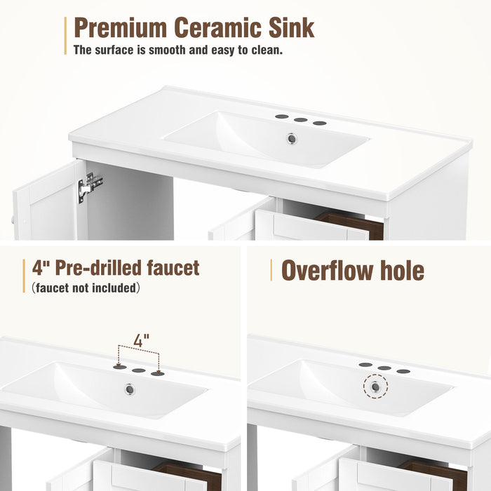 Shaker Free Standing Bathroom Vanity Cabinet & Sink, Soft Close Drawers, Soft Close Doors
