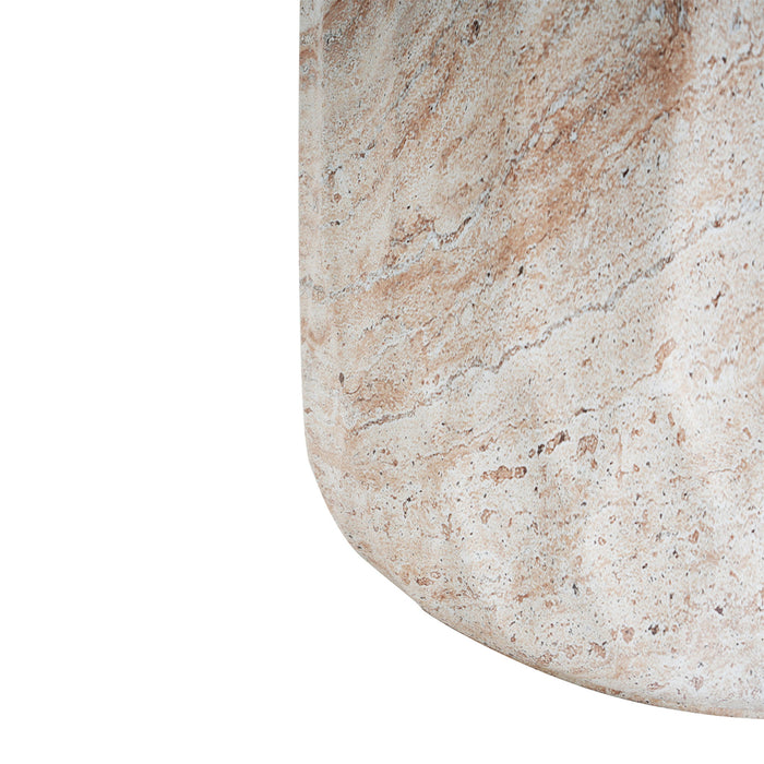 Outdoor / Indoor Lightweight Concrete Side Table, Cylinder Travertine Finish Accent Table - Beige