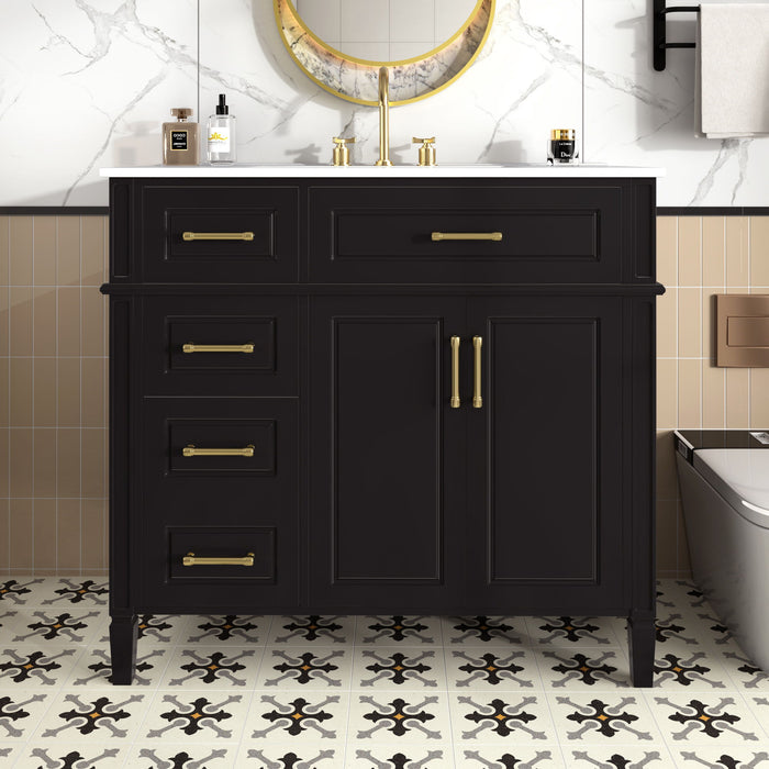 Bathroom Vanity With Sink, 4 Drawers, 2 Doors