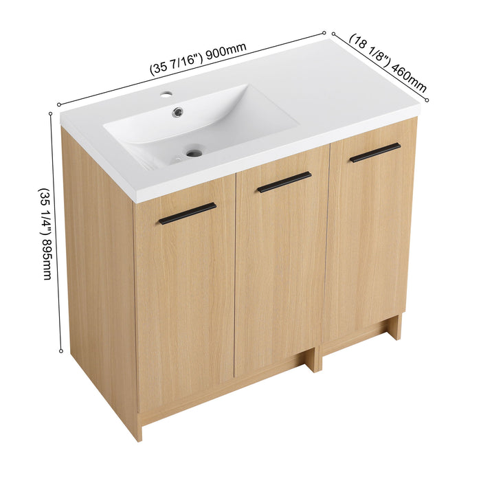Freestanding Bathroom Vanity Set With Tall Linen Cabinet, 3 Door Storage Cabinet, Single Sink