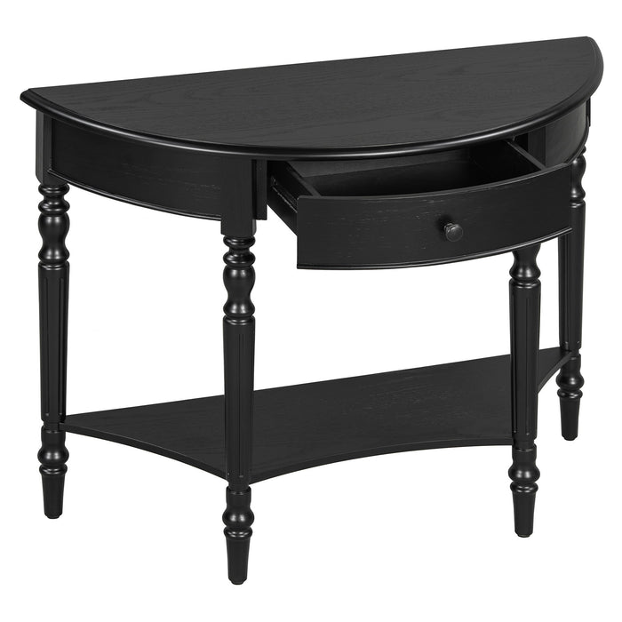 Half Moon Console Table With Drawer & Shelf Accent Table For Entryway - Black