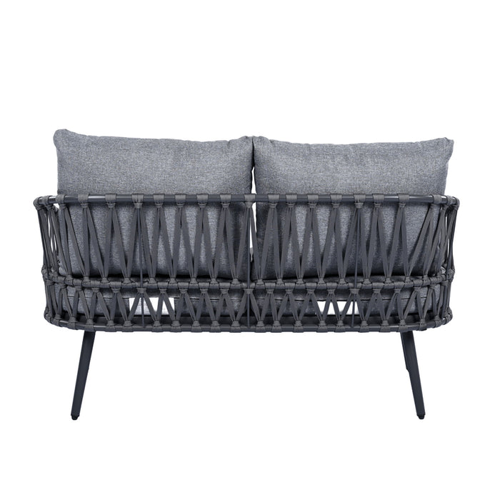 4 Piece Outdoor Patio Furniture Set, Metal Chairs With Woven Rope U Shaped Backrest