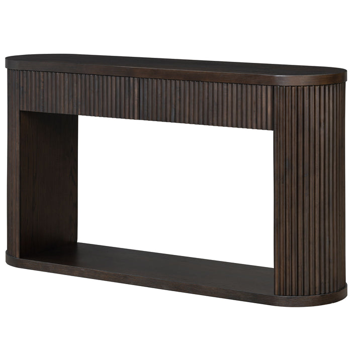 Oval Fluted Console Table With 2 Drawers And Bottom Shelf