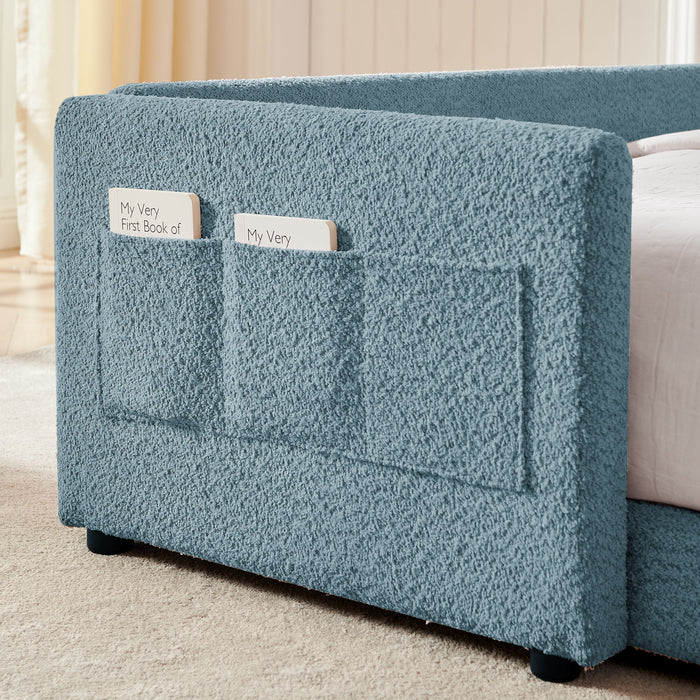 Cute Rabbit Ear Upholstered Platform Bed Frame With Safety Rail