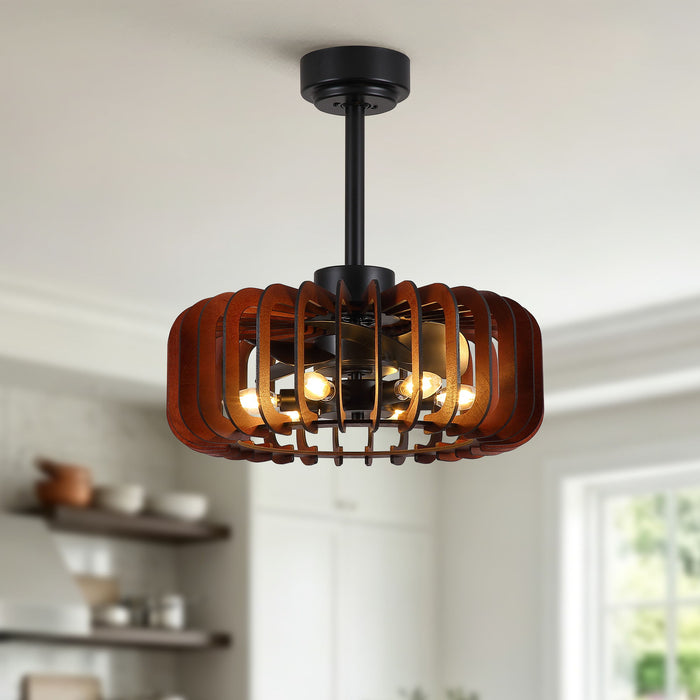Ceiling Fan, Fandelier With 6 E12 Sockets, Reversible DC Motor, 6 Speeds, Remote Control, Adjustable Hanging - Black / Brown