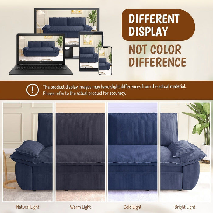 Queen Pull Out Sofa Bed, Convertible 3 In 1, Multi Functional - Blue